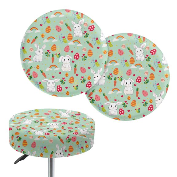 HUIACONG Easter Bunny Eggs Print Soft Stool Cushion Covers, Stretchy Polyester Round Seat Cushion Cover for Counter Vanity