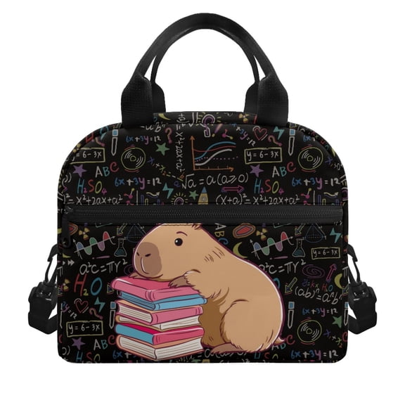 HUIACONG Easy Clean Insulated Lunch Bag for Kids Daily Use, Aluminum Film Material Waterproof Insulated Lunch Tote, Capybara Math Print