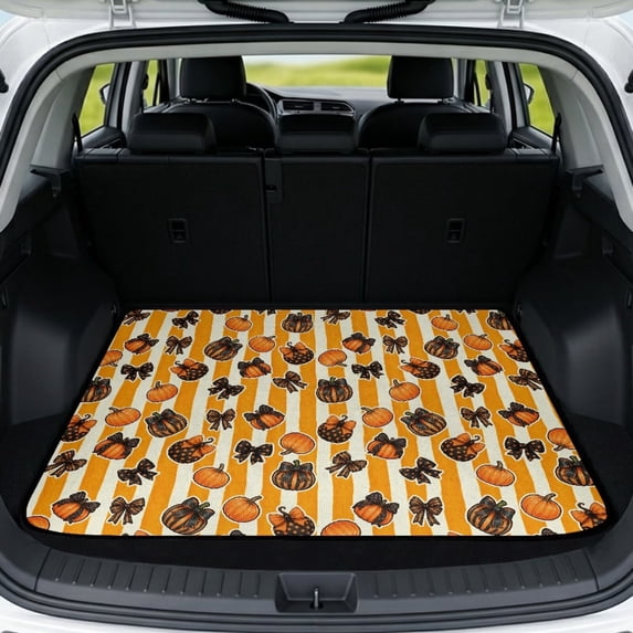 HUIACONG Fall Pumpkin Bow Car Trunk Mat 29" x 39" Stain Resistant Non-Skid All Season Universal Fit for SUVs, Sedans, Trucks Quick Dry Polyester Rear Cargo Liner Auto Interior Decor