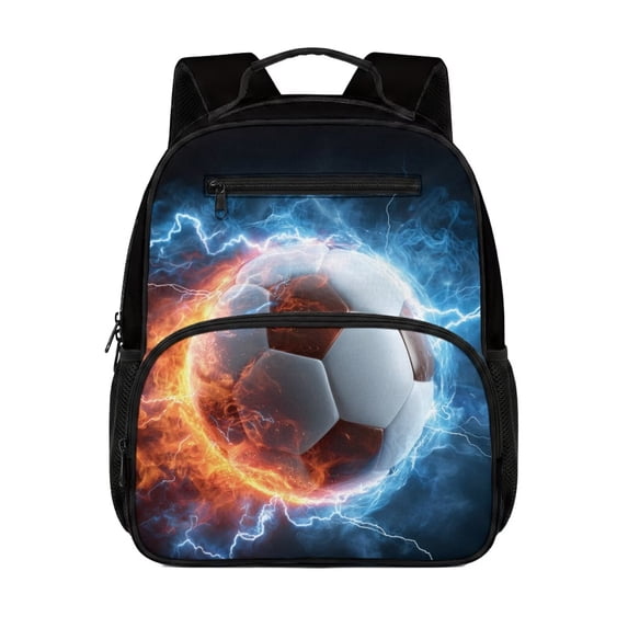 HUIACONG Fire Lightning Soccer Print Kids Backpack 13.5 Inch Water Repellent Lightweight School Bag with Large Capacity Breathable Padded Adjustable Straps for Boys Girls Ages 3+ School Travel