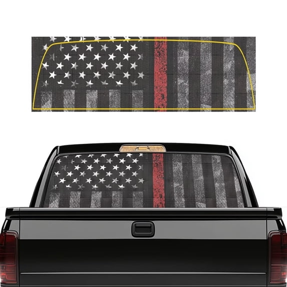 HUIACONG Firefighter US Flag Truck Rear Window Sticker Rear Window Sticker Truck Rears Windows Perforated Stickers Wrap Easy Installation Fit for Most Pickup Trucks and Suvs