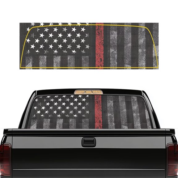 HUIACONG Firefighter US Flag Truck Rear Window Sticker Rear Window Sticker Truck Rears Windows Perforated Stickers Wrap Easy Installation Fit for Most Pickup Trucks and Suvs
