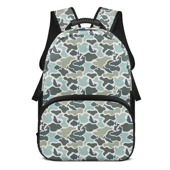 HUIACONG Fish Camo Light School Backpack for Boys Girls Ages 6-18 Water Resistant Multi Pocket Padded Adjustable Straps Large Capacity Bookbag for Elementary Middle High School Daily Use
