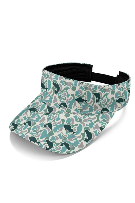 Fish Silhouette Camouflage Pattern Sun Visor Hat, Open Top Sun Shade Hat Polyester Fabric Comfort Fit Lightweight Sun Visor Cap for Golf
