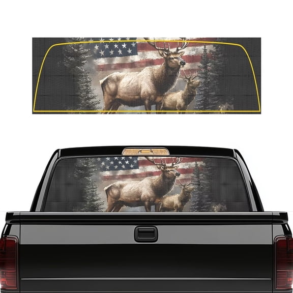 HUIACONG Flag Back Window Decals Deer Trucks Rear Window Decal Personalized Decoration Truck Rear Windows Perforated Decal Back Window Decals Stickers for Truck SUV