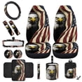 thumbnail image 1 of HUIACONG Flag Eagle Car Interior Accessories Set of 12 Auto Seat Covers Wheel Cover for Car Car Seat Belt Pads Cover Car Trash Can Rearview Mirror Cover All Season Fit for Most Car SUV, 1 of 6