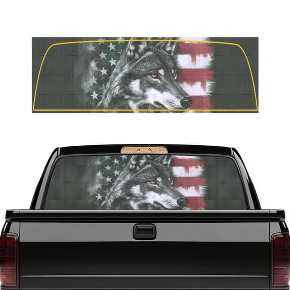 HUIACONG Flag Rear Window Decal Back Window Decals Wolf Trucks Truck Accessories Full Windows Coverage Trucks Rear Windows Perforated Decal Wrap 66 x 22 Inch for Truck SUV