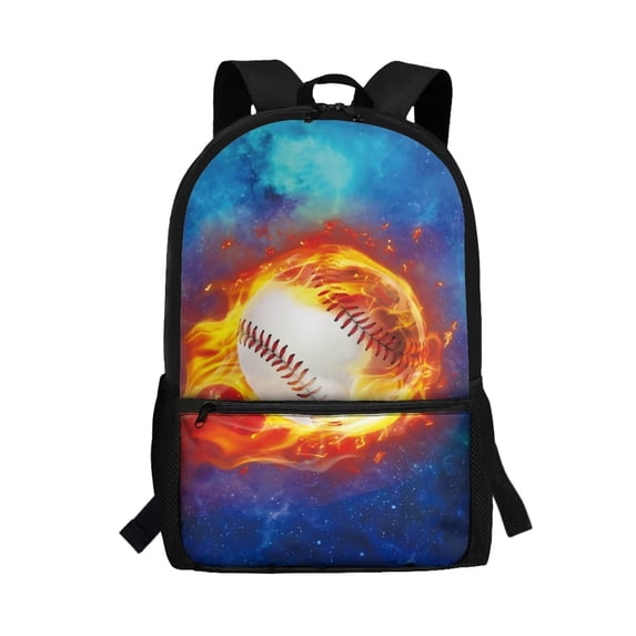 HUIACONG Flaming Baseball Print School Backpack for Ages 6-18 Large Capacity Breathable Padded Ergonomic Straps for Boys Girls Elementary Middle High School Students Daily School Use