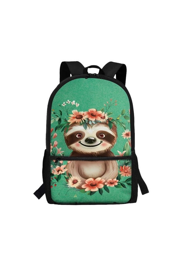 Floral Sloth Print Backpack for Girls for Age 6-18 Students Large Capacity Lightweight Ergonomic School Bag for Elementary Middle High School Back to School Daily Use