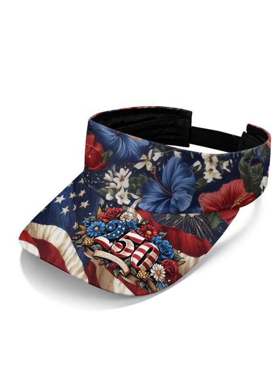 Floral USA Flag UV Protection Open Top Visors, Polyester Fabric Breathable Sports Sun Visor Hat Comfortable Sun Visor Cap for Women