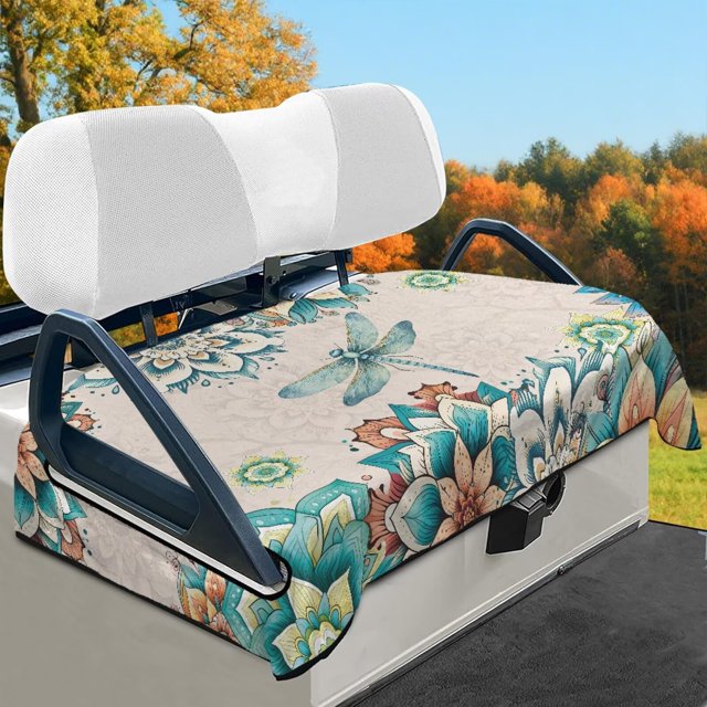 HUIACONG Flower Dragonfly Golf Cart Covers Seat Non-Slip Easy to Clean Two-Person Golf Cart Seat Covers Comfortable Portable Golfs Car Interior Decoration Compatible with EZGO Club Cars