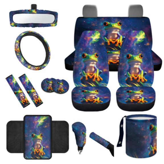 HUIACONG Frog Car Accessories Full Set, with Auto Armrest Box Pad Car Cup Holder Coasters Car Cup Coaster Rearview Mirror Sleeve