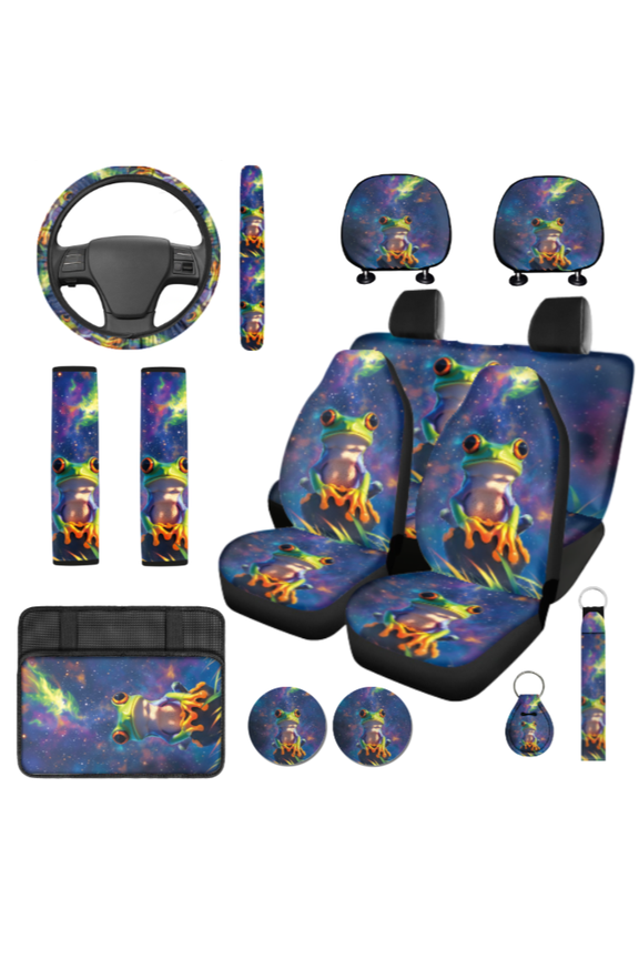 Frog Car Interior Accessory, with Key Fob Key Pendant Front Back Seat Covers Car Headrest Protectors Keychain Strap Wrist Keychain