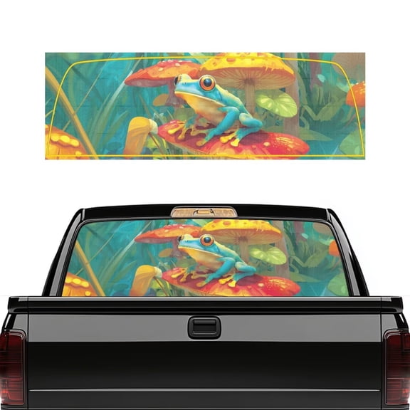 HUIACONG Frog Rear Window Decal Mushroom Truck Window Decals Personalized Decoration Truck Rear Windows Perforated Decal Easy Installation Fit Most Pickup Trucks SUV