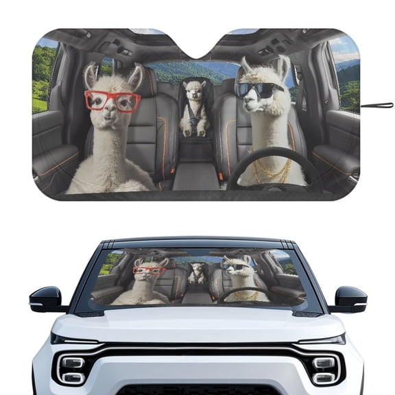 HUIACONG Funny Alpaca Car Window Sunshade Easy Storage Windshield Sun Shades Automotive Sunshield for Universal Car Large Vehicles Front Window
