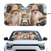 HUIACONG Funny Cat Driving Car Print Windshield Sun Shade Foldable UV Reflective Car Windshield Sun Shade for Trucks Front Window Universal