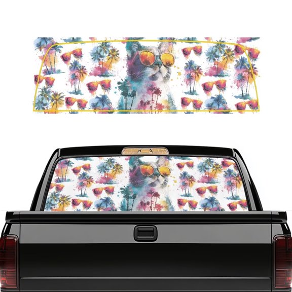 HUIACONG Funny Cat Rear Window Decals Trucks Back Window Decal 66 x 22 inch Full Windows Decals Truck Rear Windows Perforated Decal Easy Installation Fit Most Pickup Trucks SUV Universal