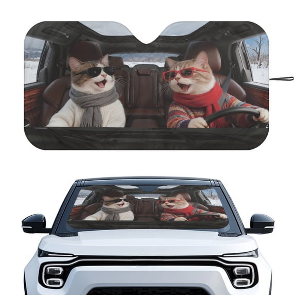 HUIACONG Funny Cats Print Interior Cooling Foldable Sunshade for Front Window Universal Reflect UV Sun and Heat UV Block Cover Windshield Sunshade