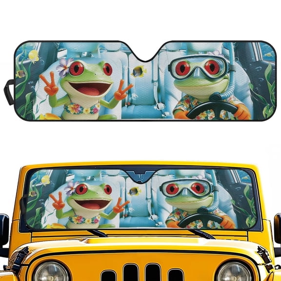HUIACONG Funny Frogs Windshield Sun Shade for 2018-2024 Jeep Wrangler Heat Reflector-Keep Your Vehicle Cool Aluminum Foil Triple Laminate Structure Compatible with Jeep Wrangler JK JL