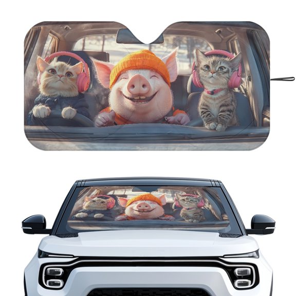 HUIACONG Funny Pig Cats Foldable UV Protection Heat Shield for Universal Pickups Blocks Heat Keeps Interior Cool Foldable Windshield SunShade
