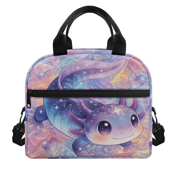 HUIACONG Galaxy Axolotl Print Lunch Bag for Kids, Aluminum Film Reusable Washable Insulated Lunch Bag for Picnic Office