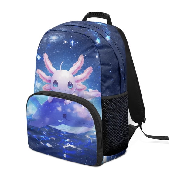 HUIACONG Galaxy Axolotl Print School Backpack for Girls Boys Ages 6-18 Large Capacity Water Resistant Book Bag for Elementary Middle High School Daily Use Travel