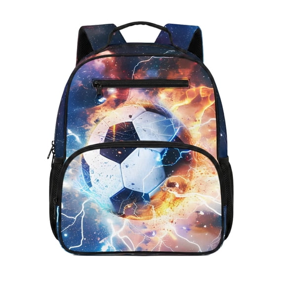 HUIACONG Galaxy Lightning Soccer Kids School Backpack 13.5 Inch Water Repellent Sturdy Bookbag with Adjustable Cushion Straps Multiple Pockets Large Capacity Lightweight Bag for Primary School Boys