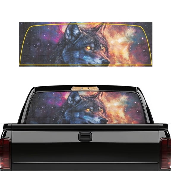 HUIACONG Galaxy Wolf Back Window Decal Rear Window Decals Trucks Easy to Install Pickup Truck Back Window Graphic Full Windows Coverage Suitable for Most Pickup Trucks