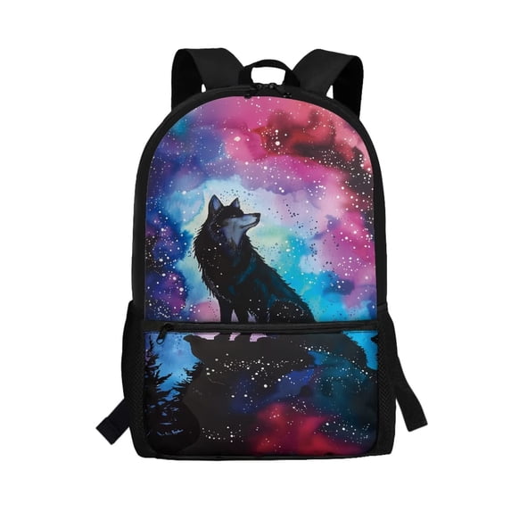 HUIACONG Galaxy Wolf Print School Backpack for Boys Girls Ages 6-18 Large Capacity Ergonomic Breathable Padded Shoulder Straps Bookbag for Elementary Middle High School Back to School Daily Use