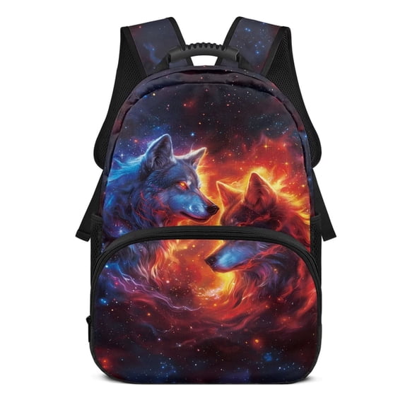 HUIACONG Galaxy Wolf Print School Backpack for Boys & Girls Ages 6-18 Large Capacity Water Resistant Book Bag for Elementary Middle High School Back to School Gift Daily Use Travel