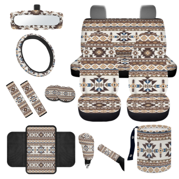 HUIACONG Geometric Pattern Soft Car Seat Cover Set, with Car Cup Coasters Car Cup Holder Coasters Rearview Mirror Protector 14 Pack, Fit for SUVs