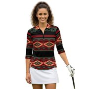 HUIACONG Geometric Theme Womens Golf Top Comfortable Polyester Spandex Fabric with Quarter Zip Womens Golf Polo Shirts for Womens
