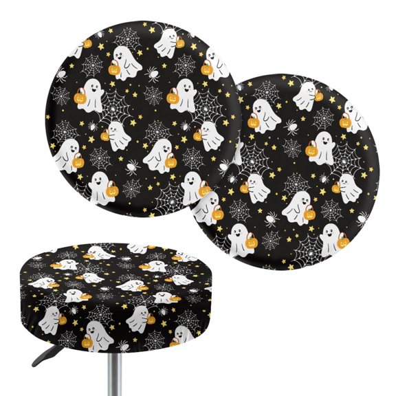 HUIACONG Ghost Spider Web Pattern Design Stretch Bar Chair Covers, With Elastic Bands Soft & Elastic Fabric Round Barstools Slipcover for Coffee Shop Home