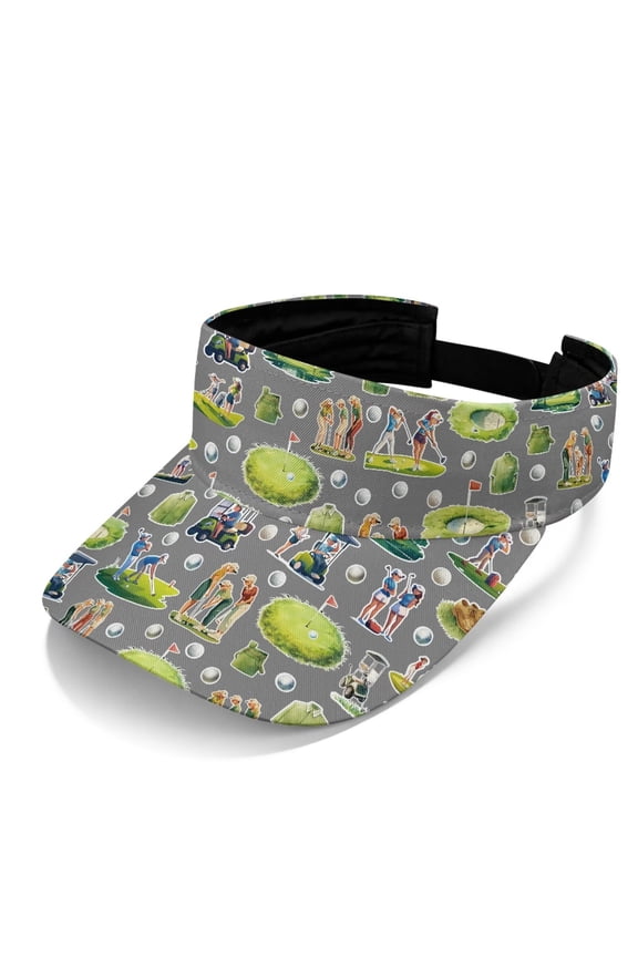 Golf Course Scene Visor Hat, Golfer & Green Pattern Sun Visor, Durable Adjustable Empty Top Cap for Golf Enthusiasts