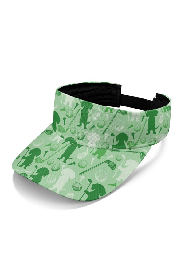 Golf Dog Silhouette Pattern Sun Visor Hat, Lightweight Open Top Visors Polyester Fabric Adjustable Comfortable Sun Visor Cap for Sports