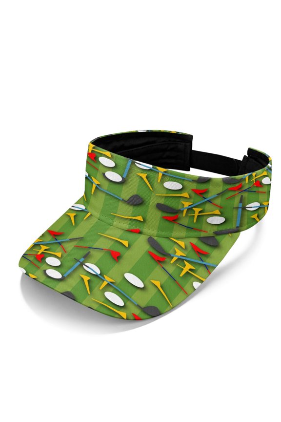 Golf Equipment Pattern Adjustable Sports Visor Hat for Walking Hiking, Open Top Sun Protection Sun Visor Cap