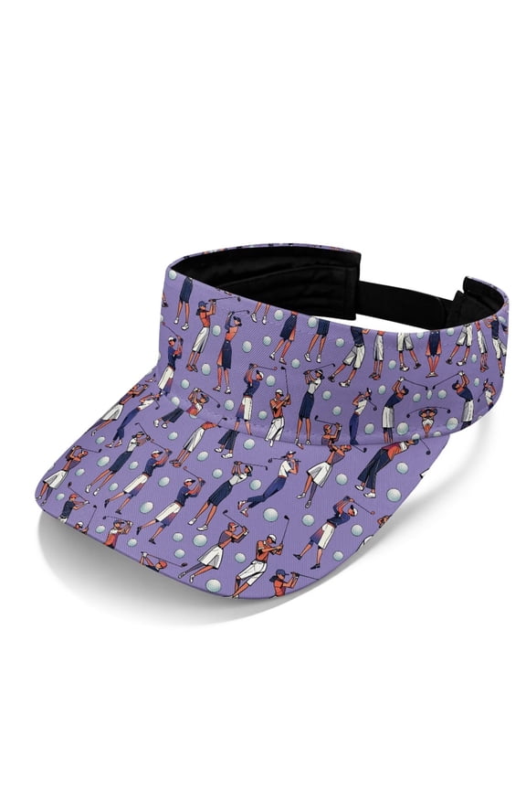 Golfer Swing Print Visor Hat, Purple Golf Player Pattern Sun Visor, UV Protection Adjustable Empty Top Cap for Golfers Outdoor Sports