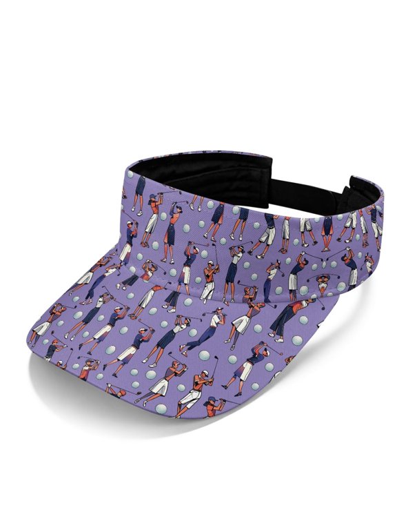 Golfer Swing Print Visor Hat, Purple Golf Player Pattern Sun Visor, UV Protection Adjustable Empty Top Cap for Golfers Outdoor Sports