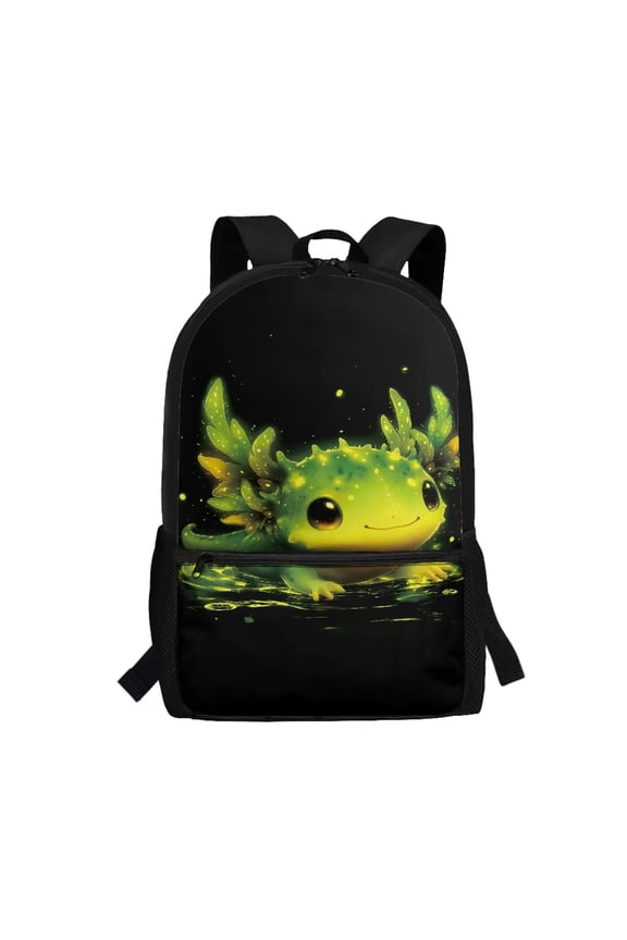 Green Axolotl Kids Backpack for Middle School Students Large Capacity Ergonomic Padded Straps for Boys Girls Ages 6‑18 Back to School Daily Use