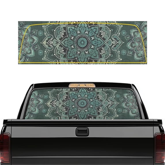 HUIACONG Green Mandala Floral Truck Rear Window Decals 66 x 22 inch Perforated Window Film Decal Truck Rear Windows Perforated Decal Wrap Full Windows Coverage Fit Most Pickup Trucks SUV
