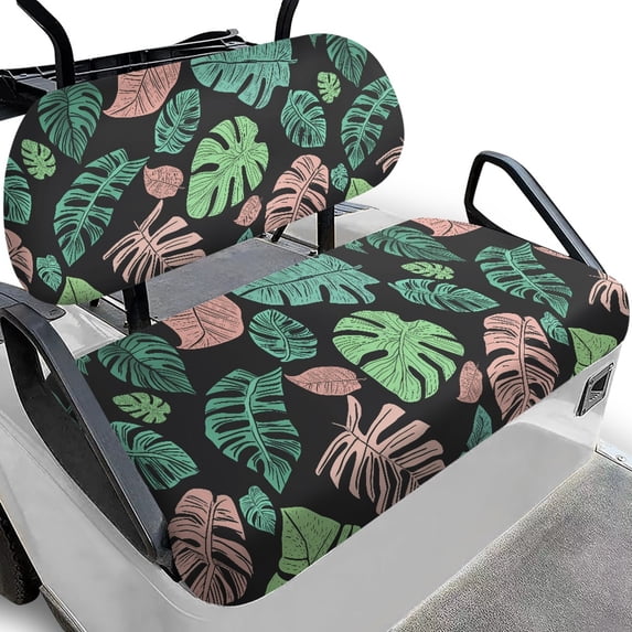 HUIACONG Green and Pink Monstera Leaves Universal Golf Cart Seat Covers for Universal 2-Seat Golf Cart for Club Car Precedent Ordinary Seat Cushion, Soft Keeps Seat Comfortable Golf Cart Accessory
