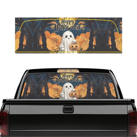 HUIACONG Halloween Cute Ghost Back Window Decals Trucks Rear Window Decal Truck Rear Windows Perforated Decal Wrap 66 x 22 inch Easy to Install Fit Most Pickup Trucks SUV Universal