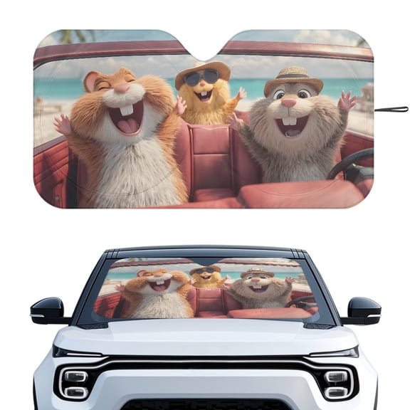 HUIACONG Happy Hamsters Pattern UV Reflective Auto Car Jumbo Sunshade Foldable Windshield Sun Shade Visor for SUV Truck Foldable Sunshade Heat Reflector