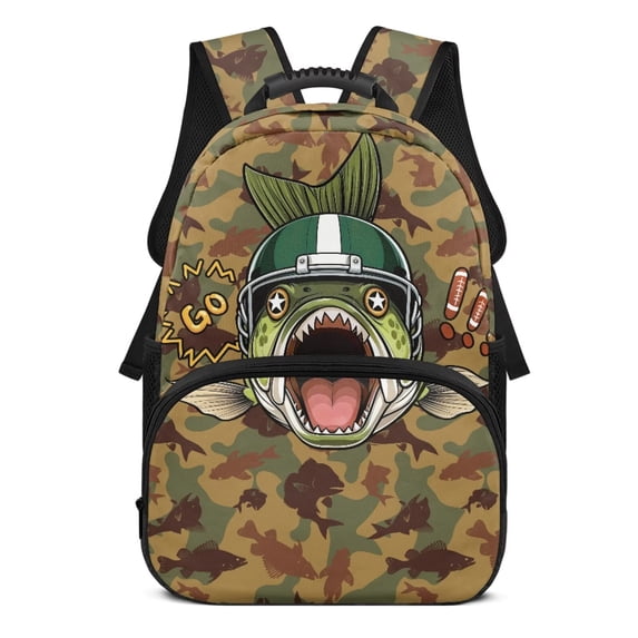 HUIACONG Helmet Bass Camo School Backpack for Boys Girls Ages 6-18 Water Resistant Multi Pocket Padded Adjustable Straps Large Capacity Bookbag for Elementary Middle High School Daily Use