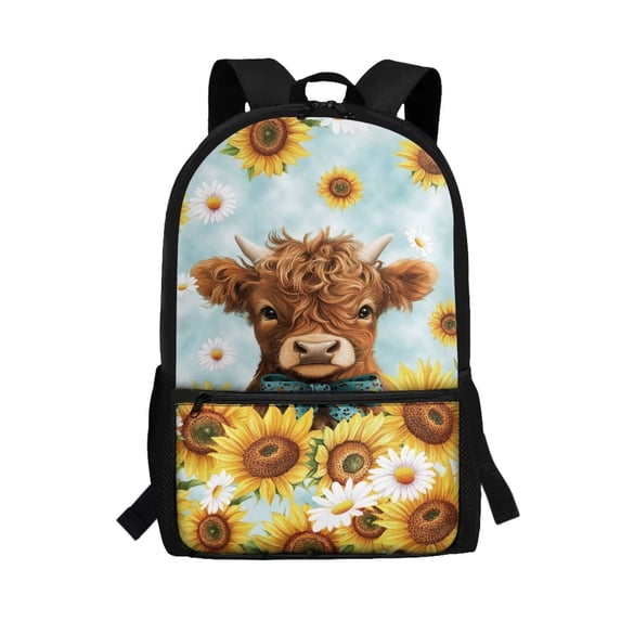 HUIACONG Highland Cow Sunflower School Backpack for Students Ages 6-18 Large Capacity Lightweight Water Resistant Durable Bookbag for Elementary Middle High School Daily Use
