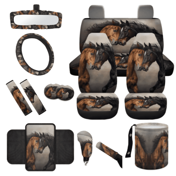 HUIACONG Horse Pattern Durable Car Accessories Full Set, with Car Console Cover Armrest Cushion Car Mirror Cover 14 Pack, Fit for Trucks