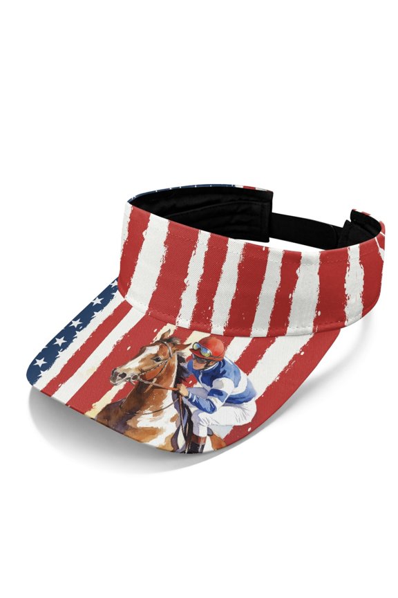Horse Racing Jockey Pattern Breathable Open Top Cap, Polyester Fabric UV Protection Sun Visor Hat Adjustable Sun Visor Cap for Men