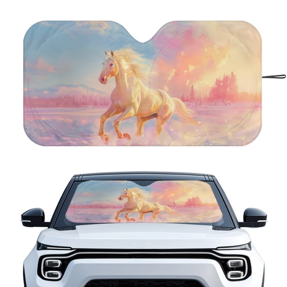 HUIACONG Horse Snowy Landscape Car Windshield Sun Shade UV Protection for Heat Block Wind Shield Screen Trucks, Foldable Reflective Sunshade Cover Easy to Use