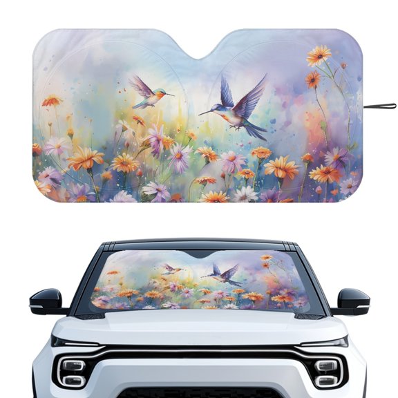 HUIACONG Hummingbird Flowers Design Sun Shade Car Windshield Reflector Sunshade for Universal Fit SUV Windshield, Thick Custom-fit Foldable Sunshade Easy Storage