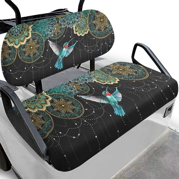 HUIACONG Hummingbird with Mandala Ornament Non-Stick Car Seat Covers Full Set for Club Car DS Precedent EZGO TXT RXV Most 2-Passenger Seats, Universal Elastic Golf Cart Seat Blanket and Towel